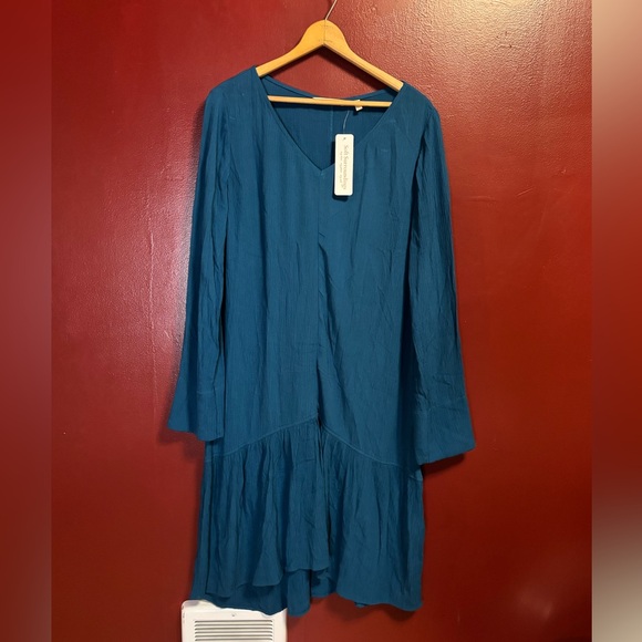 Soft Surroundings Dresses & Skirts - Soft‎ Surroundings Teal Boho Peasant Dress Women’s Small Flowy Rayon Tiered Hem